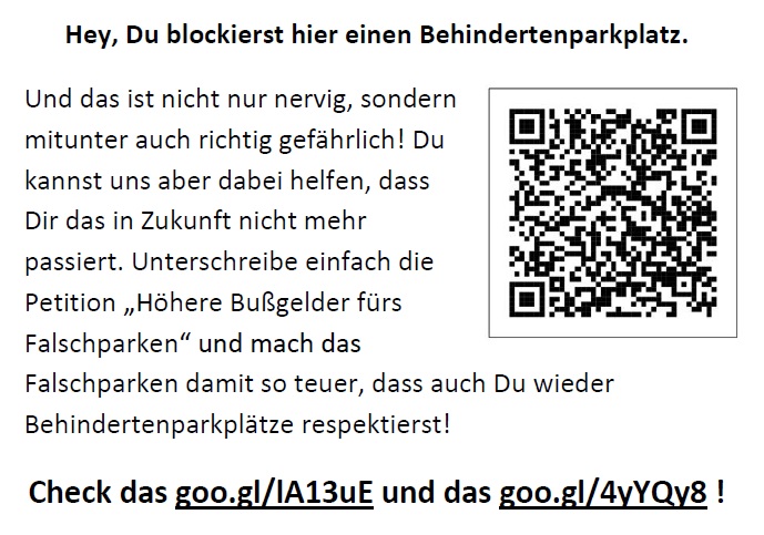 Flyer Bußgeld-Petition Behindertenparkplatz