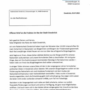 Offener Brief des Radentscheid Osnabrück